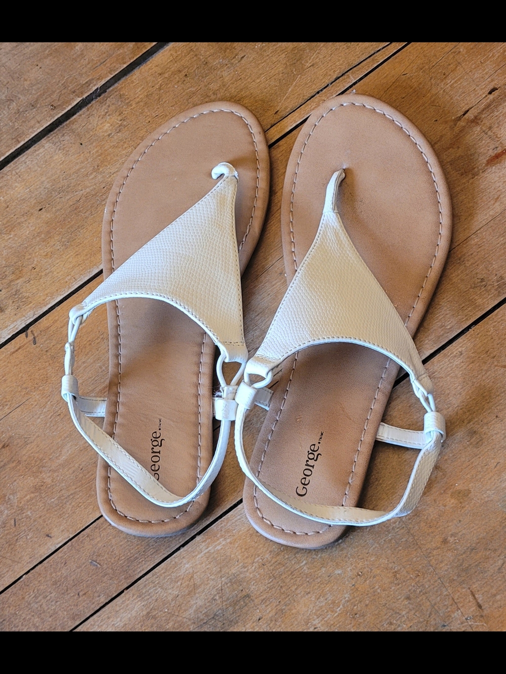🥳4/$19🥳 George Cream-White Toe-Loop Slingback Sandals for Women